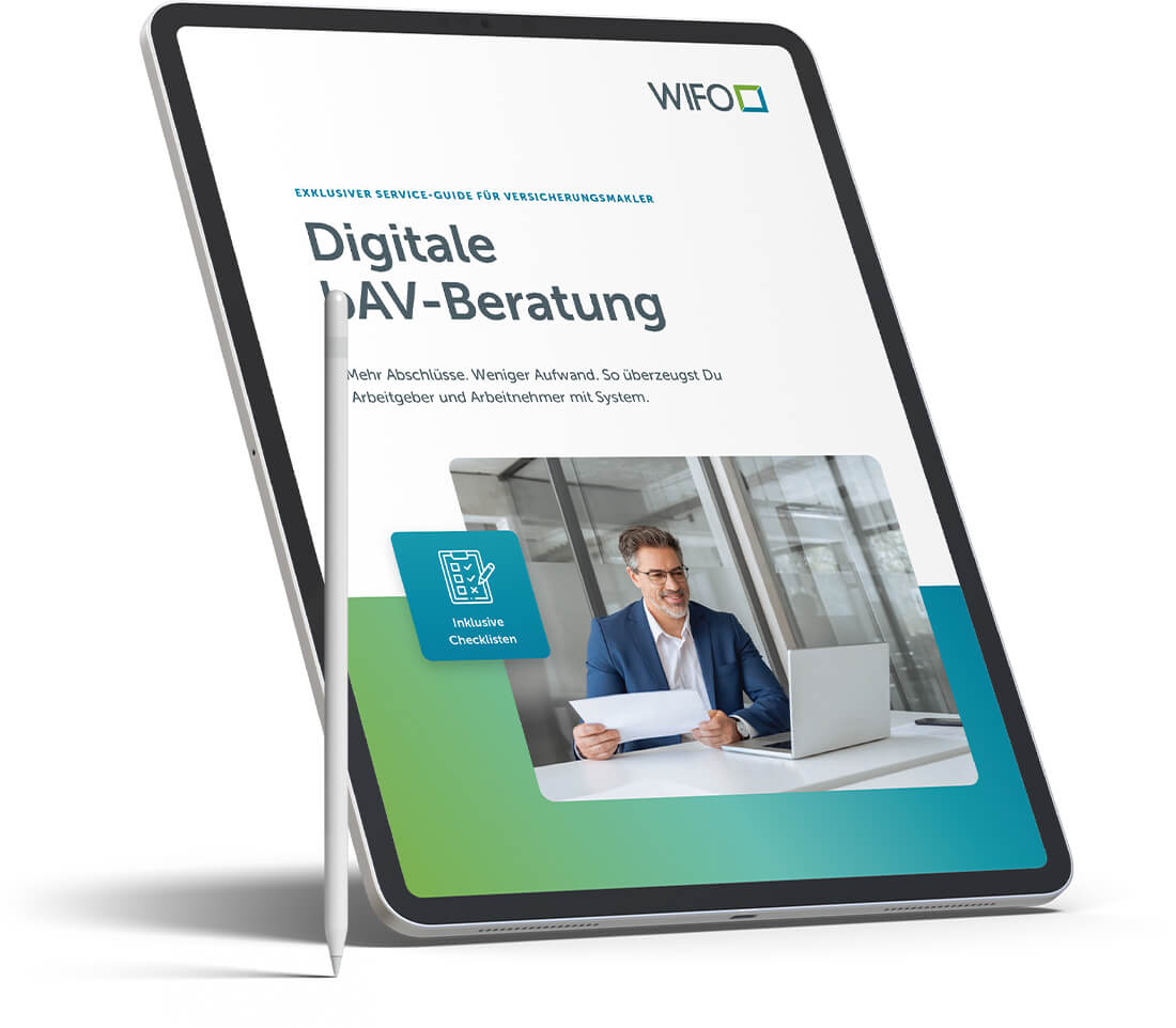 Tablet mit dem Titel des Whitepapers zur digitalen bAV-Beratung